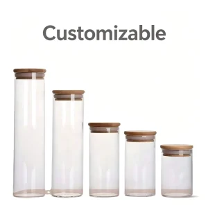 Borosilicate Glass Storage Jars with Bamboo Lids Airtight Heat Resistant Kitchen Canisters for Tea Coffee & Spices