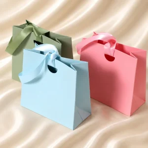 Boutique Custom Logo Jewelry Small Shopping Gift Paper Packaging with Silk Ribbon Handle