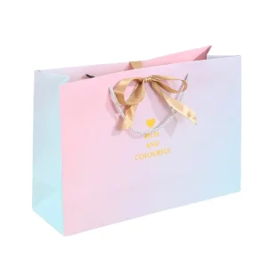 Bowknot Ribbon Exhibition Paper Bag Gold Stamp Customizable Logo Cotton Rope Handle for Clothing Cosmetic Shopping Packaging