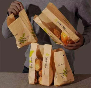 Bread Packaging Bag with Window for Baking Food Spit roasting Bag Film coated Oil proof Leather Paper Packaging Bag Food