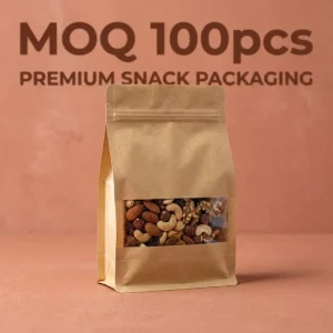 Brown Craft Paper Coffee Bag with Transparent Window and Zipper Food Grade Recyclable Customizable Size & Color