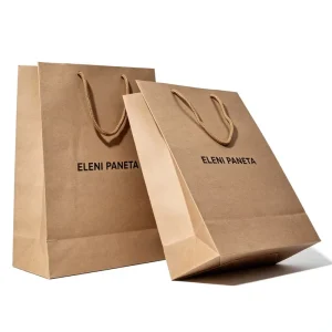 Brown Kraft Paper Portable Bag Hand Length Handle Custom Logo Recycled Materials Food Safe Embossing Exhibition Promotion