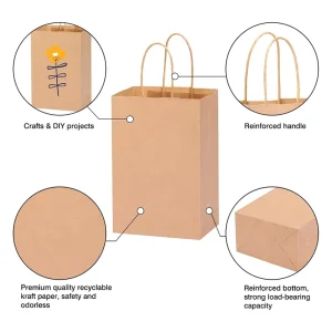 Brown Kraft Paper Supermarket Restaurant Takeaway Clothing Shopping Bag Bronzing Portable Sponge Lining Custom Size Handbag