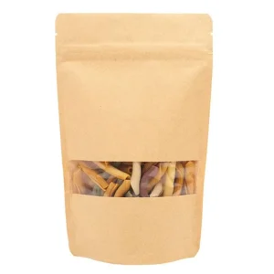 Brown Kraft Paper Ziplock Bags with Transparent Window Stand up Reusable Moisture Resistant for Food Storage & Retail Packaging