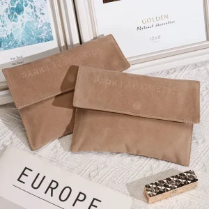 Brown Velvet Flap Pouch for Glasses Makeup Tools Purse Free Design Velvet Envelope Dust Bag with Magnetic Snap