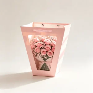 Bulk Supply Custom Logo Luxury Flower Paper Bags Window Recyclable Kraft Paper Ribbon Accessories for Florist Gift Packaging