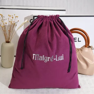 Burgundy Velvet Handbag Underwear Scarf Drawstring Pouch Custom logo Printed Velvet Drawstring Dust Bag
