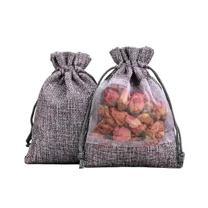 Burlap Bags with Drawstring Burlap Organza Gift Bags Linen Sheer Mesh Treat Pouch Suit for Wedding Party Birthday Favors