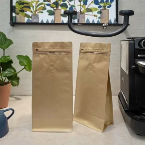 Butterfly Zipper Eight Sided Seal Kraft Paper Coffee and Tea Plastic Packaging Bags Single Sided air Vent Valve