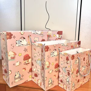 Cartoon Rabbit Design Thick White Cardstock Eco friendly Children’s Holiday Party Favor Pink Gift Packaging Paper Bag