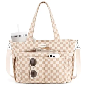 Checkered Corduroy Tote Bag Teachers Pockets Adjustable Girls Closure Canvas Arrival Manufacturer Custom