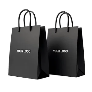 China Factory Custom Logo Eco Friendly Large and Small Luxury Black Art Paper Shopping Bag with Ribbon Handle Gift Bag
