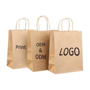 China Factory Natural Kraft Custom Logo OEM Kraft Paper Shopping Bags