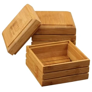 China Supplier Custom Logo Natural Bamboo Soap Dish Box With Case Lid and Drain Holder