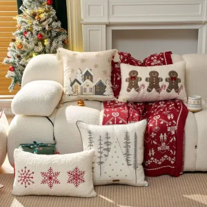Christmas Decoration Cushion Cover 45x45cm 30x50cm Christmas Tree Snowflake Embroidery Pillow Case Red Green Square Pillow Cover