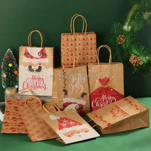 Christmas Stock Paper Bags High Quality Stock Cardboard Bags Small MOQ Offset Printing Cotton Handle