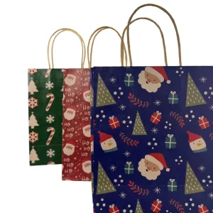 Christmas Themed Printed Kraft Paper Shopping Bag with Handle for Holiday Gift Packaging in Clothing & Crafts