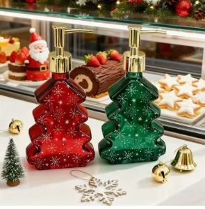 Christmas Tree Shaped 300ml Clear Green Red Hand Sanitizer Glass Soap Liquid Bottle Creative Washing Empty Bottles