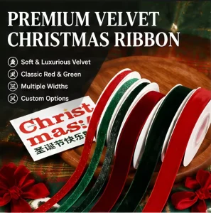 Christmas Velvet Ribbon Wired Edge Gift Wrapping Ribbon Holiday Decorative Ribbon for Gift set Packaging Custom