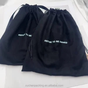 Classic Black Faux Suede Drawstring Dust Bag for Hat Baseball Cap Customized Hoodie Velvet Suede Packaging Bag
