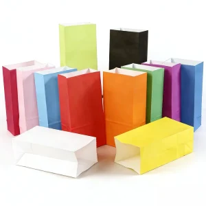 Classic Colored Eco Friendly Reusable Kraft Paper Flat Bag Square Bottom Offset Printed for Pastry Candy Supermarket Promotion