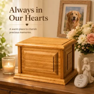 Classic Wooden Pet Memorial Urn for Dog Cat Ashes Natural Bamboo Keepsake Box