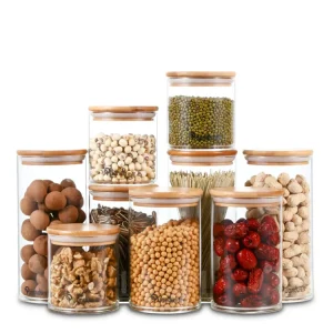 Clear Borosilicate Glass Storage Jars with Bamboo Lid for Vegetables Foods