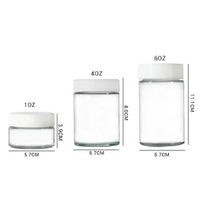 Clear Child Resistant Glass Jar 1oz 2oz 3oz 4oz 5oz 6oz with Black White Child Resistant Lid Airtight Smell Proof Stash Herb Jar