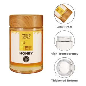 Clear Empty Glass Honey Jar With Wooden Lid Food Grade Glass Jam Syrup Storage Container for Honey Bee Jelly Fruit