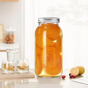 Clear Glass 64oz Mason Jar with Silver Lid for Food Storage