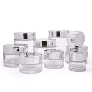 Clear Glass Cream Bottle 5g 10g 15g 20g 30g 50g 60g 80g 100g 150g 200g Container Transparent with Bright Silver Lid