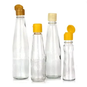 Clear Glass Cylinder Bottle with Plastic Pourer Spout for Olive Oil Vinegar Sauce Seasoning Packaging