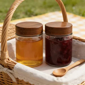 Clear Glass Storage Jar with Natural Bamboo Wooden Lid for Nuts Pasta Bean Coffee and Tea in 100ml 170ml Capacities