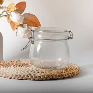 Clear Glass Storage Jars with Airtight Hinged Lid for Jam Jelly Honey