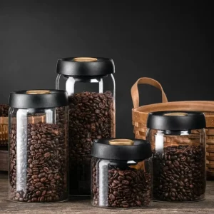 Clear High Borosilicate Glass Coffee Storage Jar Manual Vacuum Airtight Moisture Proof Container for Coffee Beans and Tea