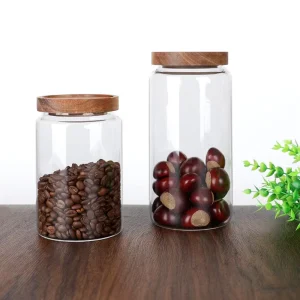 Clear Mason Jar Rice Food Storage High Borosilicate Glass Smell Proof Leak Cap Bamboo Lid Airtight ISO9001 Certified