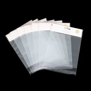 Clear OPP Plastic Bags Self adhesive Resealable Bags with Euro Hang Hole for Stickers