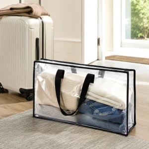 Clear PP Woven Zipper Hand Bag Waterproof Dustproof Large Capacity Packing Shopping Bag Travel Luggage Clothes Storage