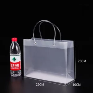 Clear PVC Plastic Shopping Bags with Snap Button Transparent Handle Convenient Clear Plastic Bags with Handles