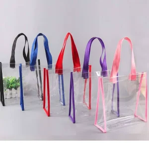 Clear PVC Tote Bag with Colorful Handles Stadium Approved Reusable Shopping Bag