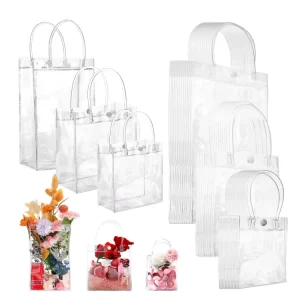 Clear Plastic PVC Bag With Handles Reusable Transparent Gift Shopping Packaging Bag for Boutique Wedding Birthday