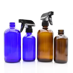 Clear Round Boston Glass Atomizer Bottle 240ml 480ml 1000ml Round Glass Home Cleaning Bottle With Trigger Spray Cap