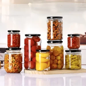 Clear Round Glass Jar with Metal Lid Wide Mouth Storage Sauce Jar 190ml 250ml 350ml 500ml Glass Jars for Honey Pickles