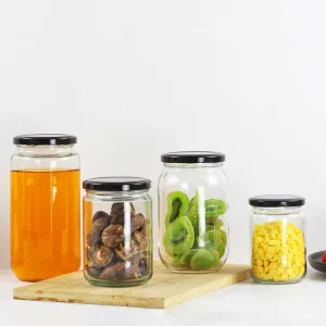 Clear Round Glass Jars with Black Screw Top Lids Multi Size for Kitchen Pantry Organization
