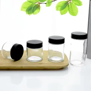Clear Round Glass Storage Jars with Black Screw Lids Airtight Food Container Canisters for Spice Candy Honey
