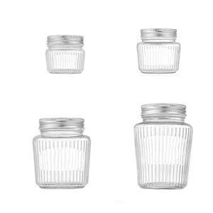 Clear Sealed Glass Jar Aluminum Cap for Kitchen Storage Empty Honey Jam Pickle Oat Container Food Grade Glass Subpackage Bottle