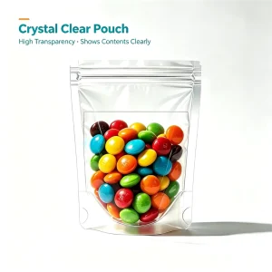 Clear Stand up Zipper Pouches Transparent Packaging Bags for Colorful Candy Chocolate Bean Snack Food Grade LDPE Plastic Bags