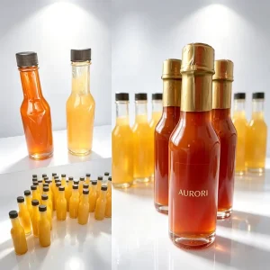 Clear Woozy Glass Bottle for Chili Salad Dressing 8oz 250ml 100ml 150ml with Plastic Cap