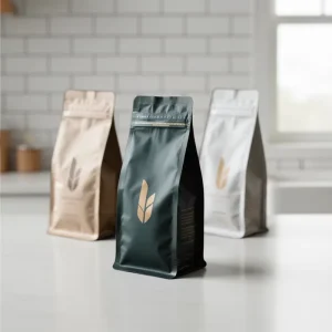 Coffee Bean Packaging Flat Bottom Bag Flexible Plastic Glossy Laminating Flim Glossy Square Bottom Zip Pouch