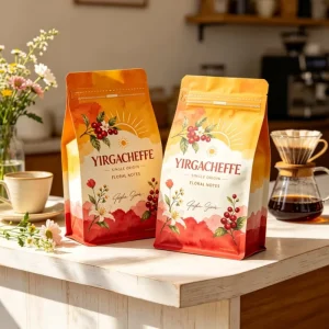 Coffee Flat Bottom Pouch Custom Printed Kraft Paper Bag with Valve Food Grade Packaging Bags for Coffee Beans